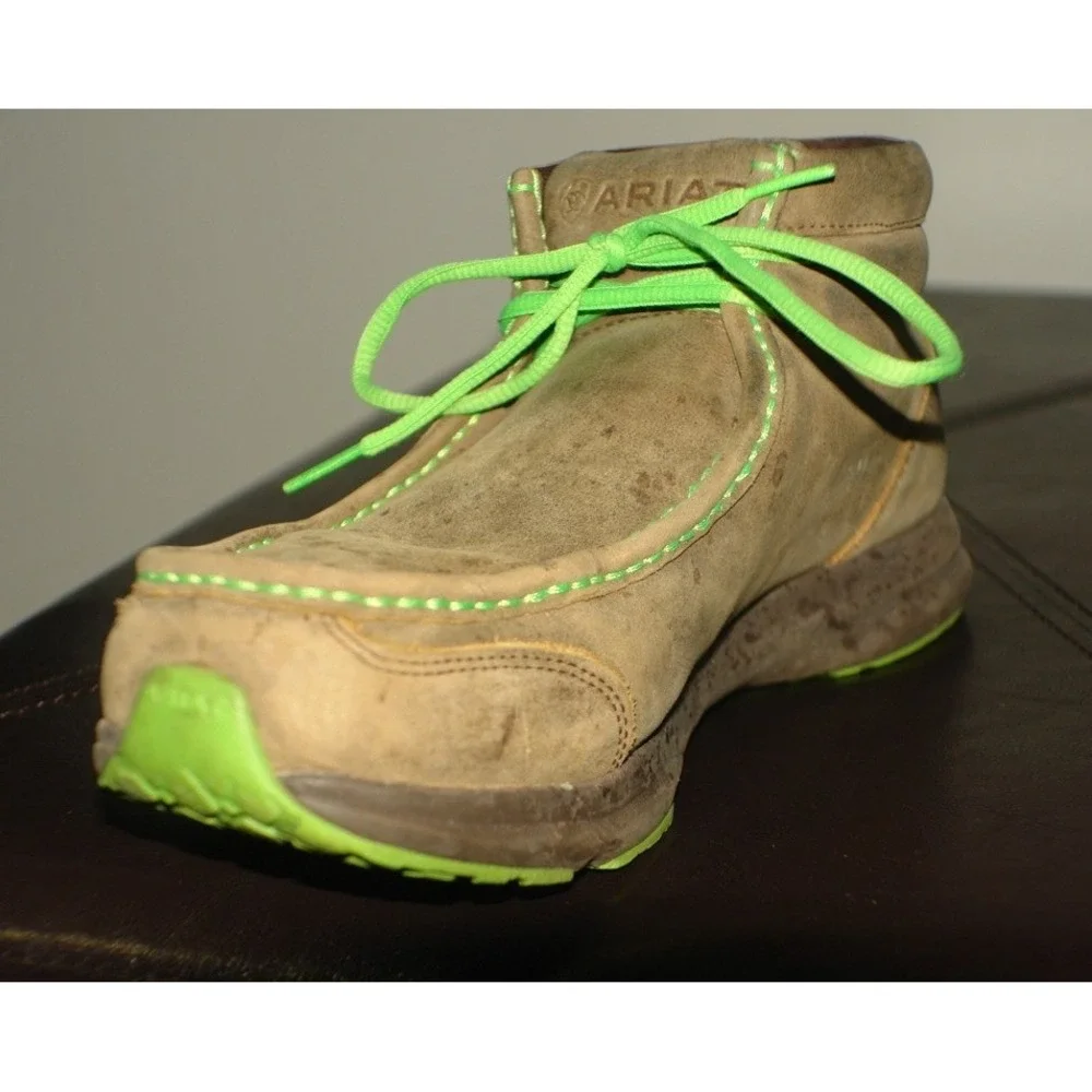 Ariat Spitfire Mens Brown Leather Chukka Boots Lime Green Accents Moc Toe